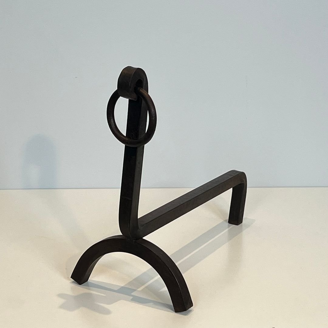 Pair Of Modernist Wrought Iron Andirons-photo-3