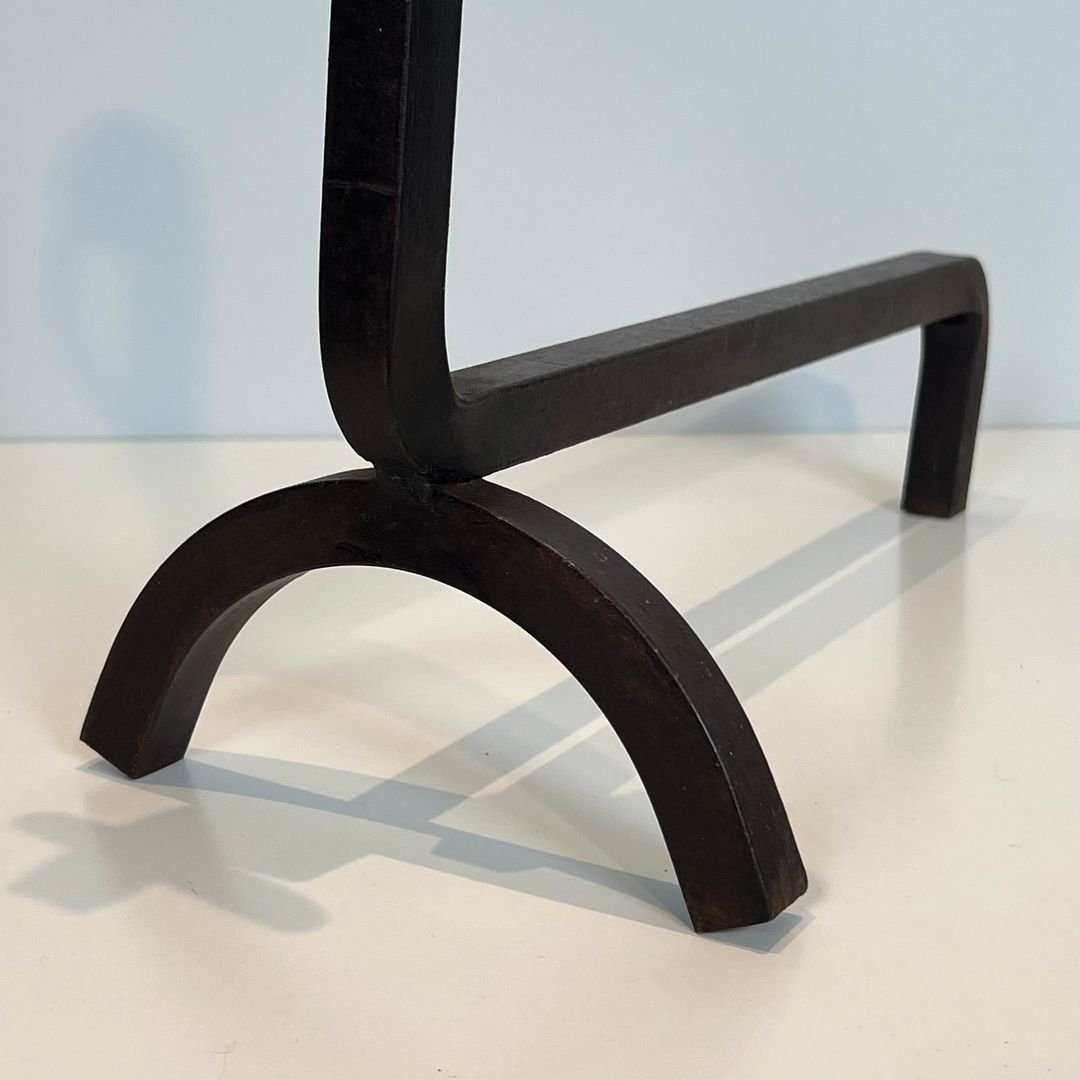 Pair Of Modernist Wrought Iron Andirons-photo-6