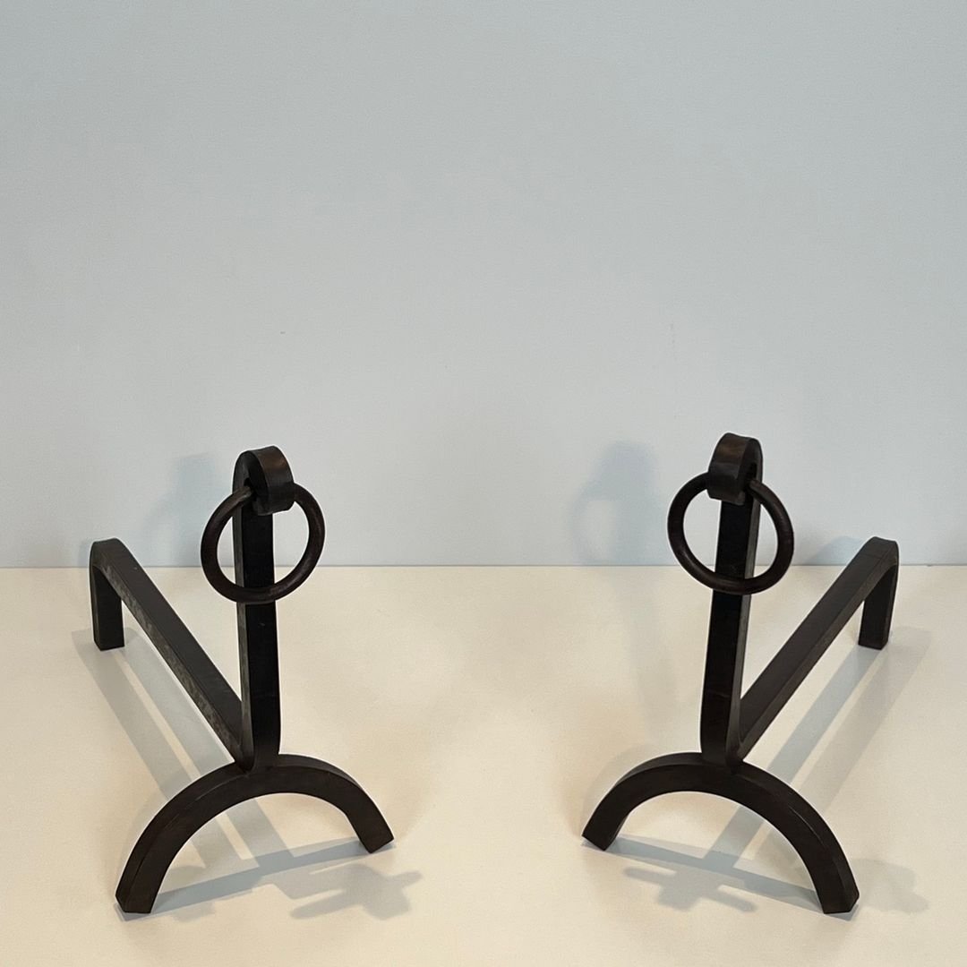 Pair Of Modernist Wrought Iron Andirons-photo-8