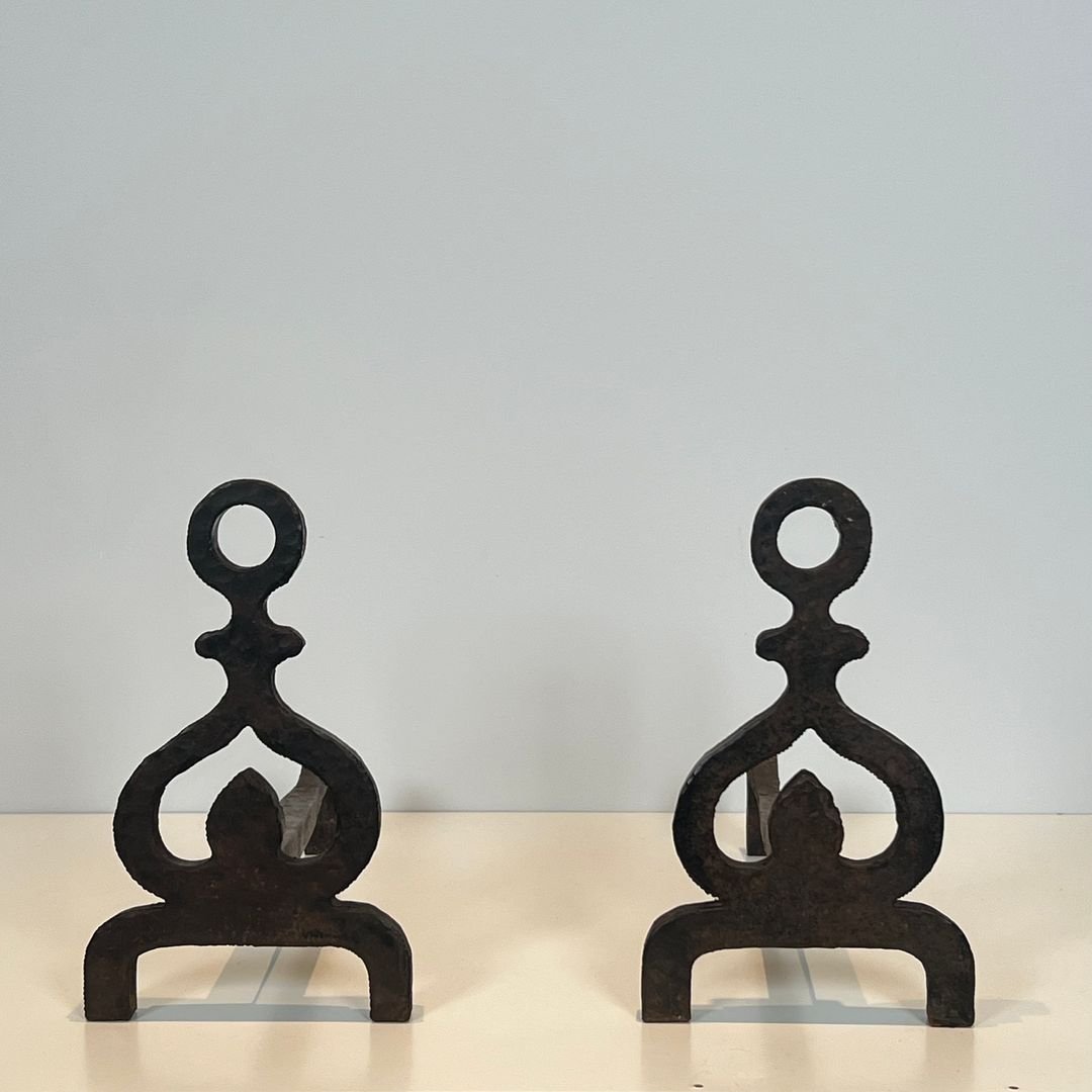 Pair Of Modernist Wrought Iron Andirons-photo-2