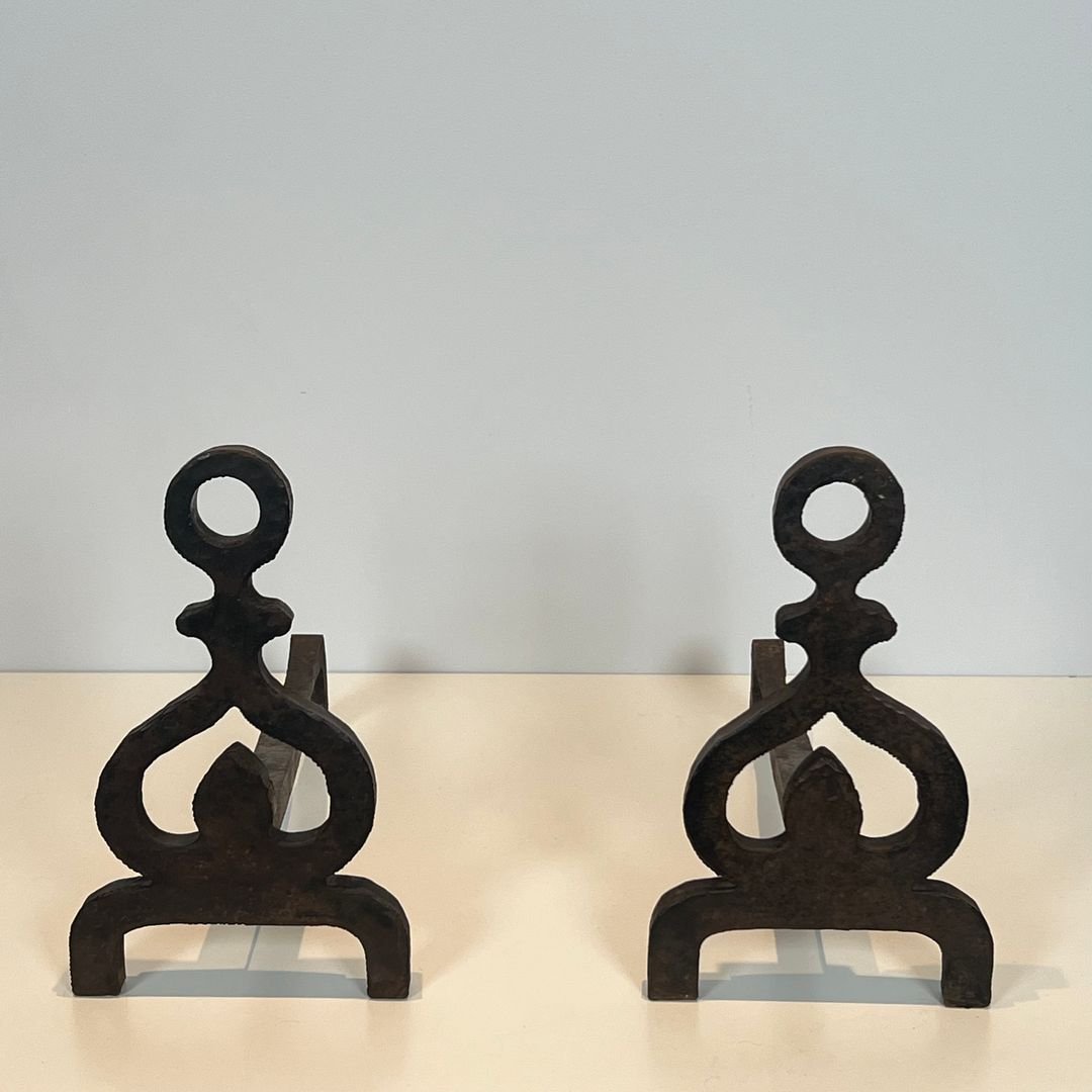 Pair Of Modernist Wrought Iron Andirons-photo-3