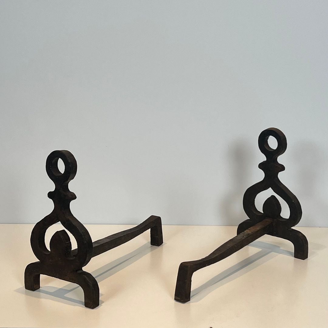 Pair Of Modernist Wrought Iron Andirons-photo-1