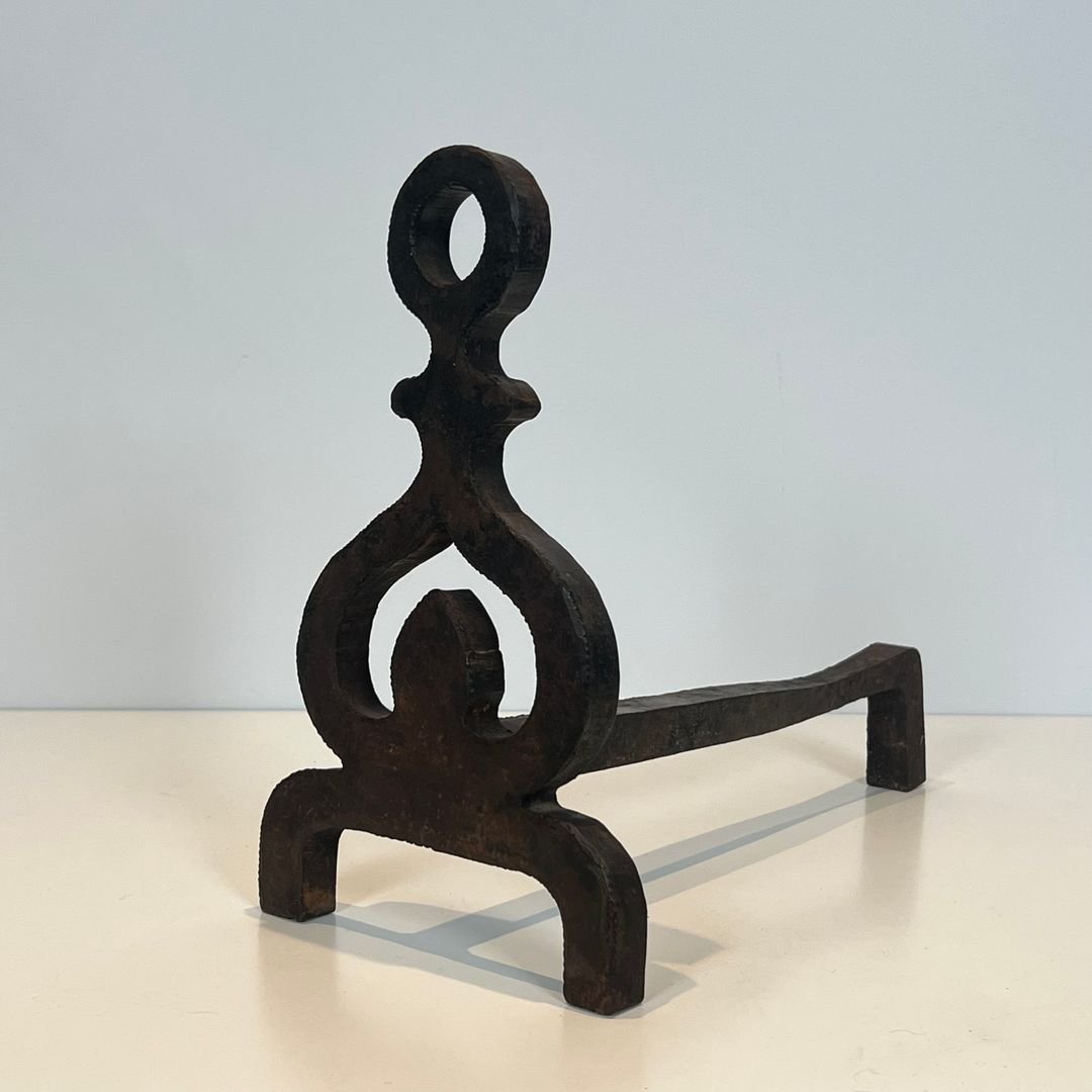 Pair Of Modernist Wrought Iron Andirons-photo-2