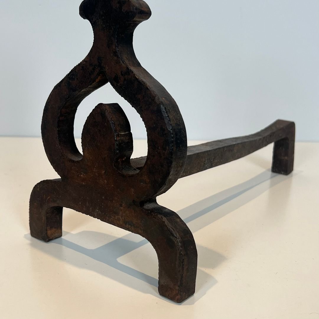 Pair Of Modernist Wrought Iron Andirons-photo-7