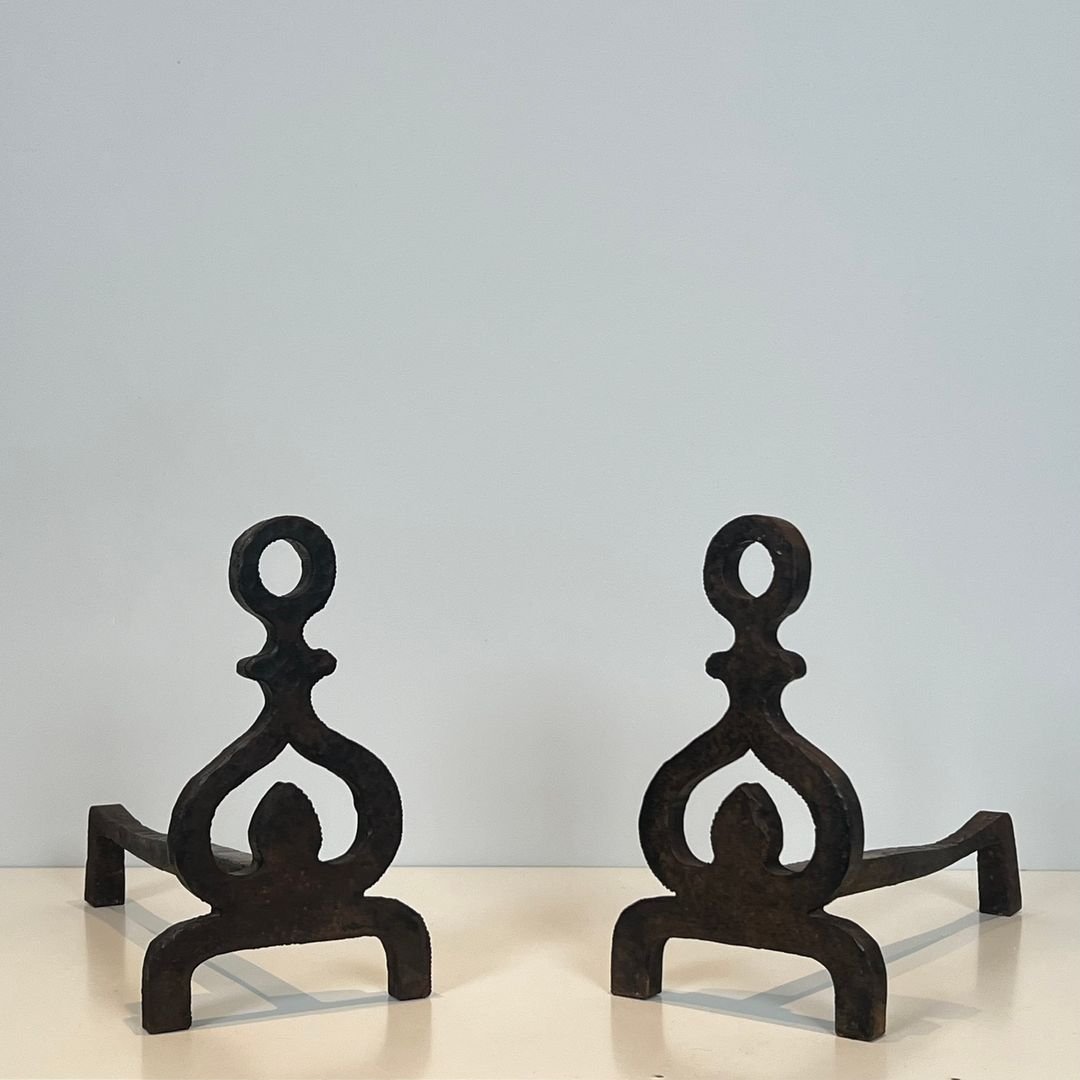 Pair Of Modernist Wrought Iron Andirons-photo-8