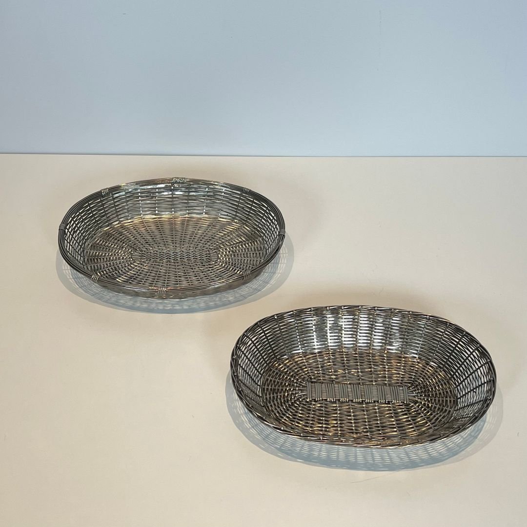 Set Of Two Silver-plated Metal Wire Baskets / Vide-poches-photo-2