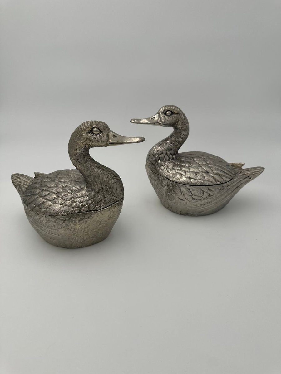 Suite de Deux Seaux à glace Représentant un Canard en Métal Argenté de Mauro Manetti-photo-3