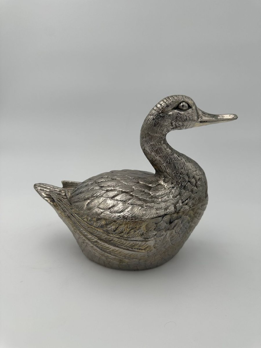 Suite de Deux Seaux à glace Représentant un Canard en Métal Argenté de Mauro Manetti-photo-3