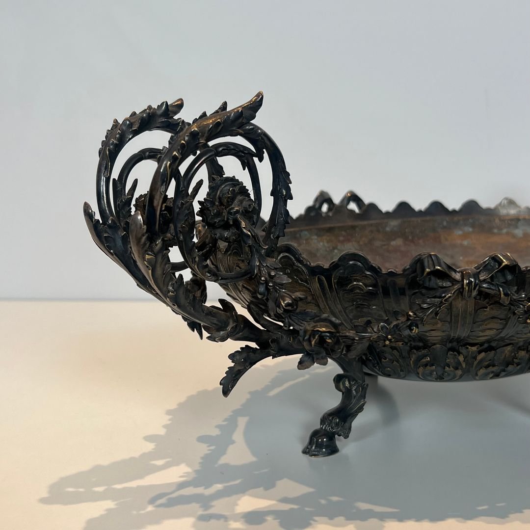 Surtout de Table en Métal Argenté Ciselé Signé-photo-4