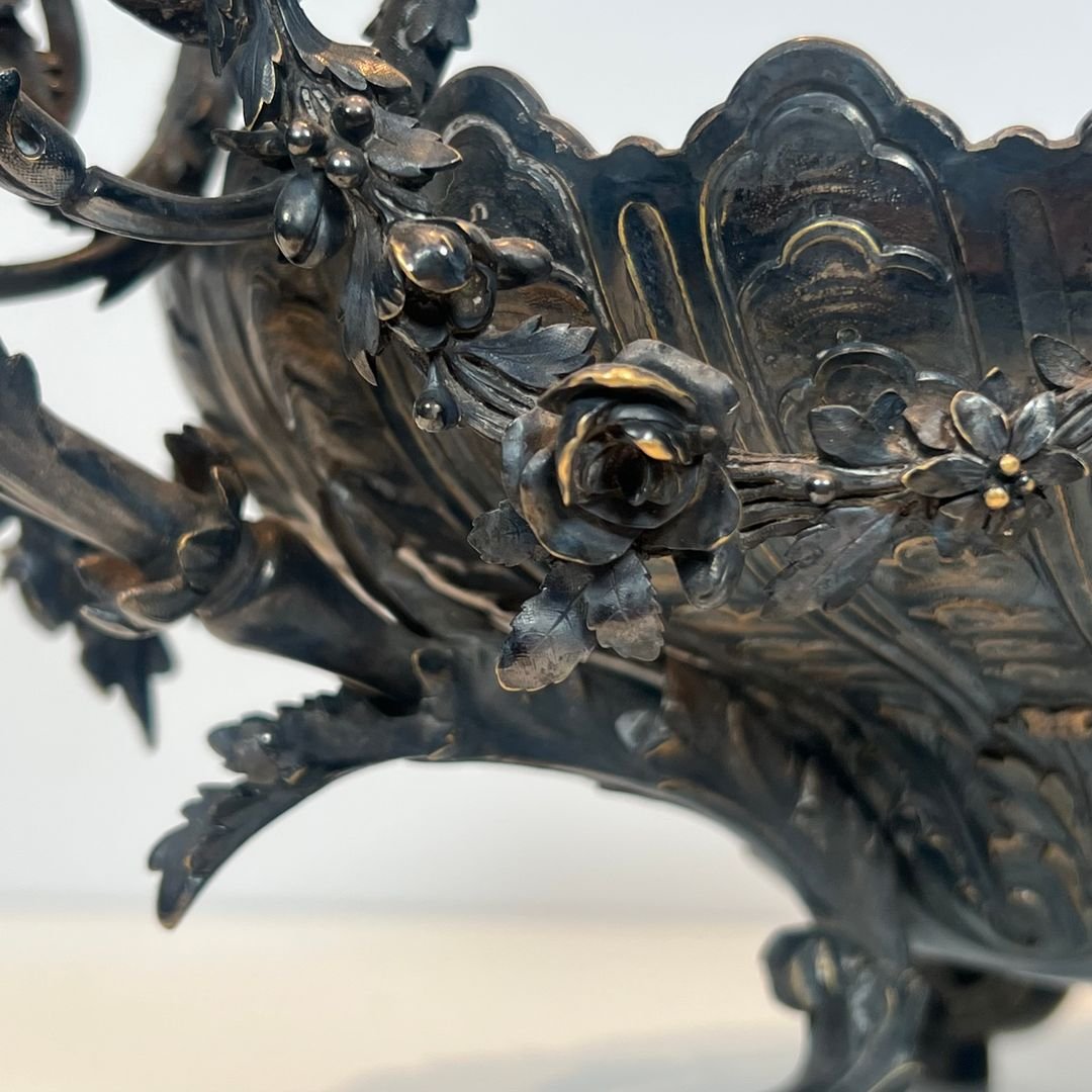 Surtout de Table en Métal Argenté Ciselé Signé-photo-2