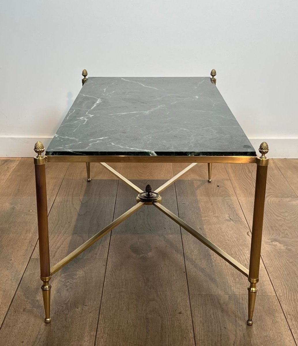 Neoclassical Style Brass Coffee Table With Green Marble Top By Maison Jansen-photo-2