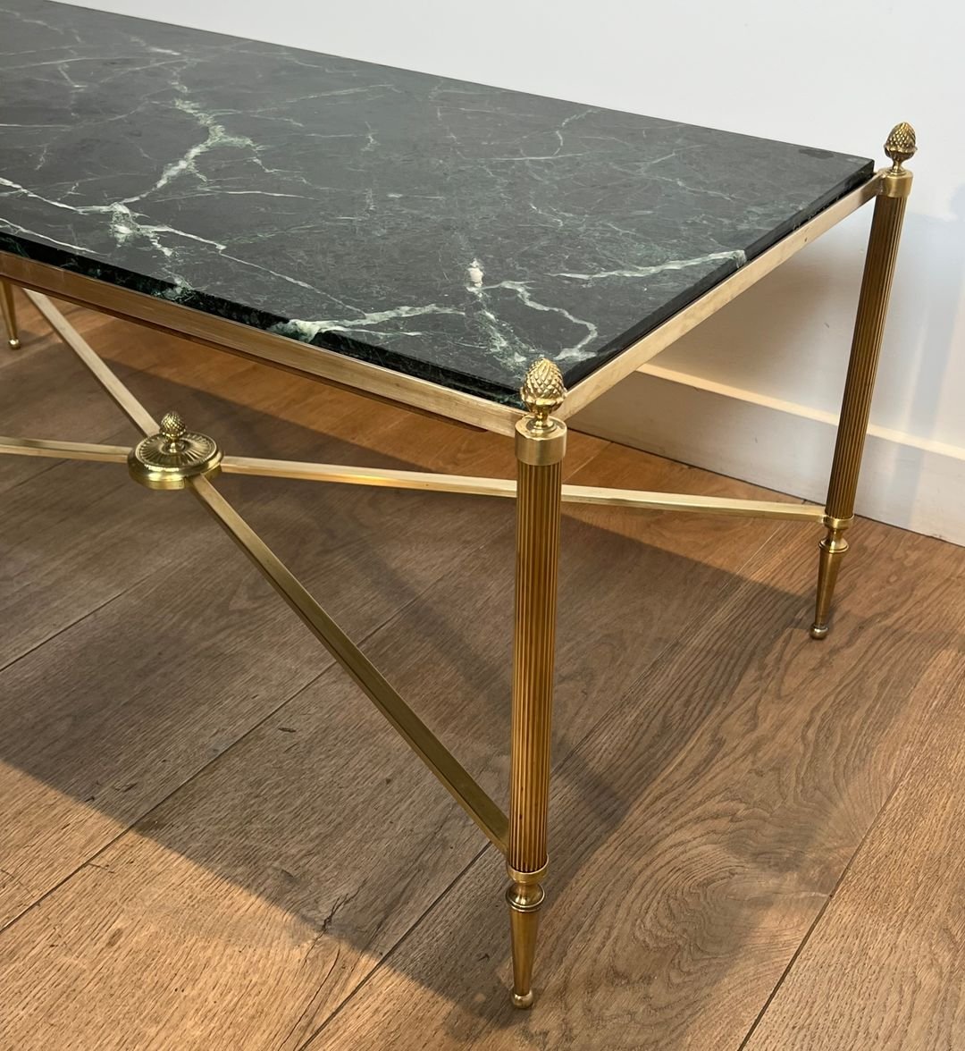 Neoclassical Style Brass Coffee Table With Green Marble Top By Maison Jansen-photo-4