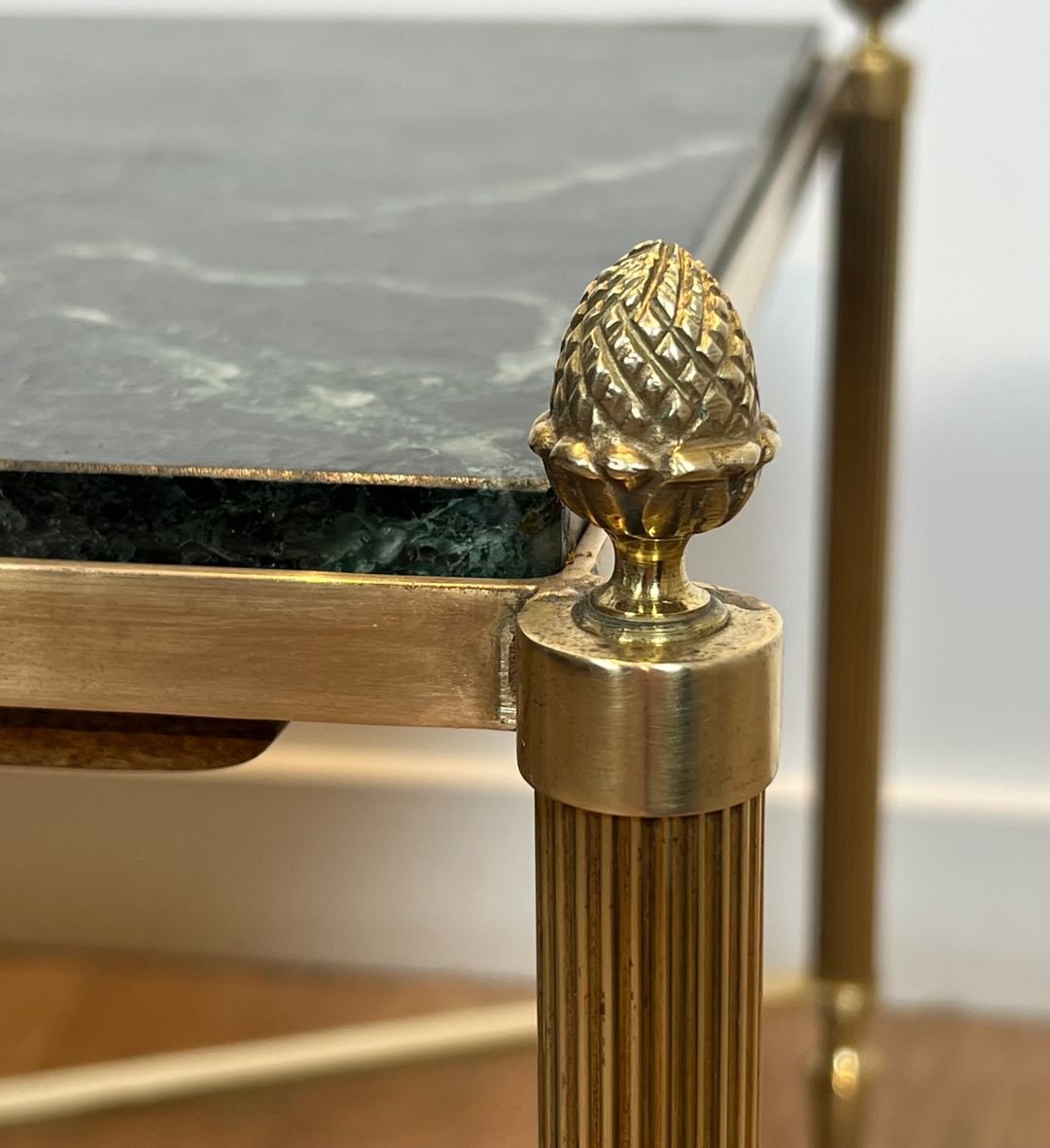Neoclassical Style Brass Coffee Table With Green Marble Top By Maison Jansen-photo-5