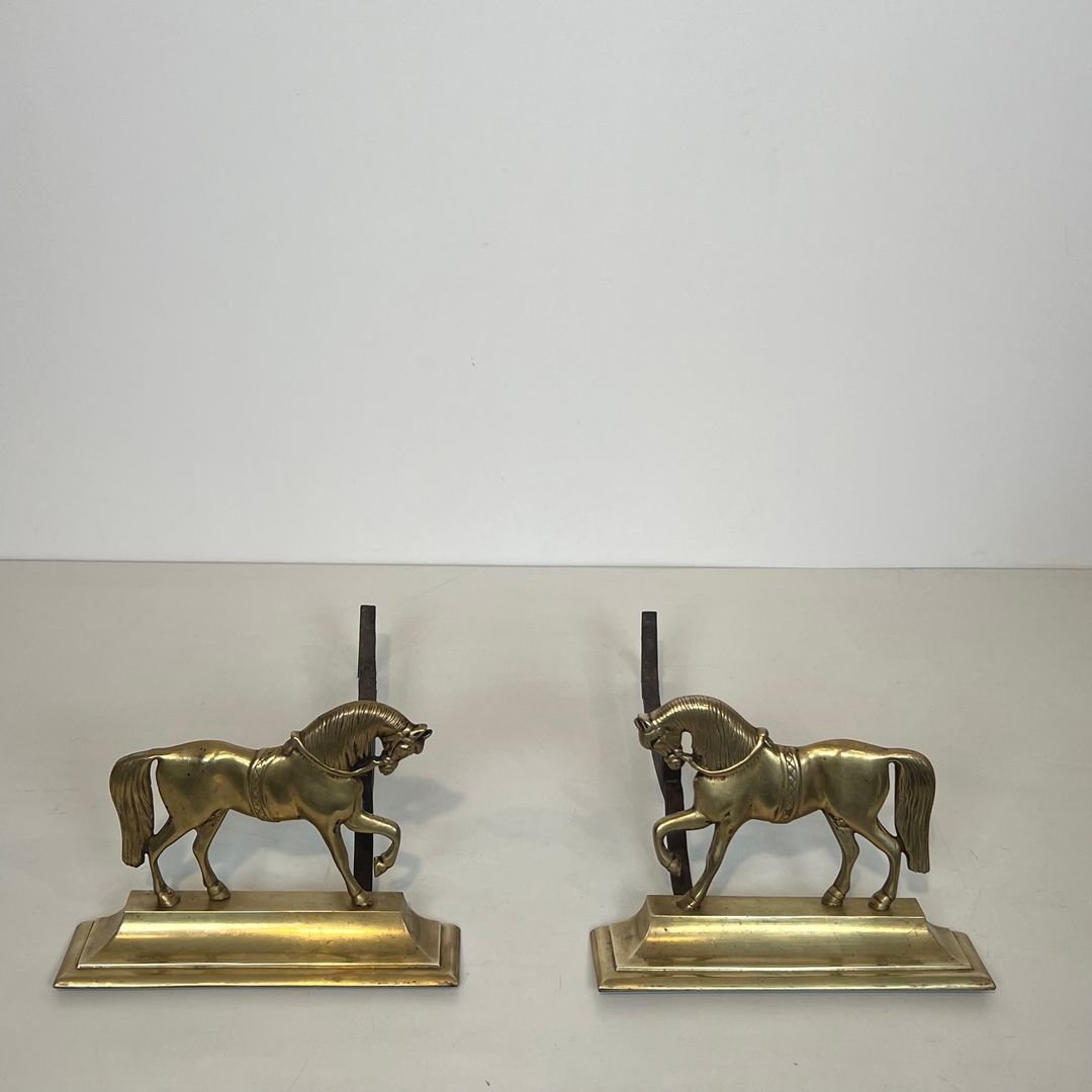 Paire de Chenets aux Chevaux en Bronze-photo-2
