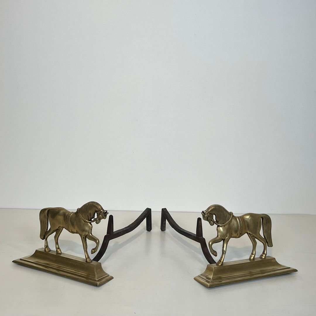 Paire de Chenets aux Chevaux en Bronze-photo-4
