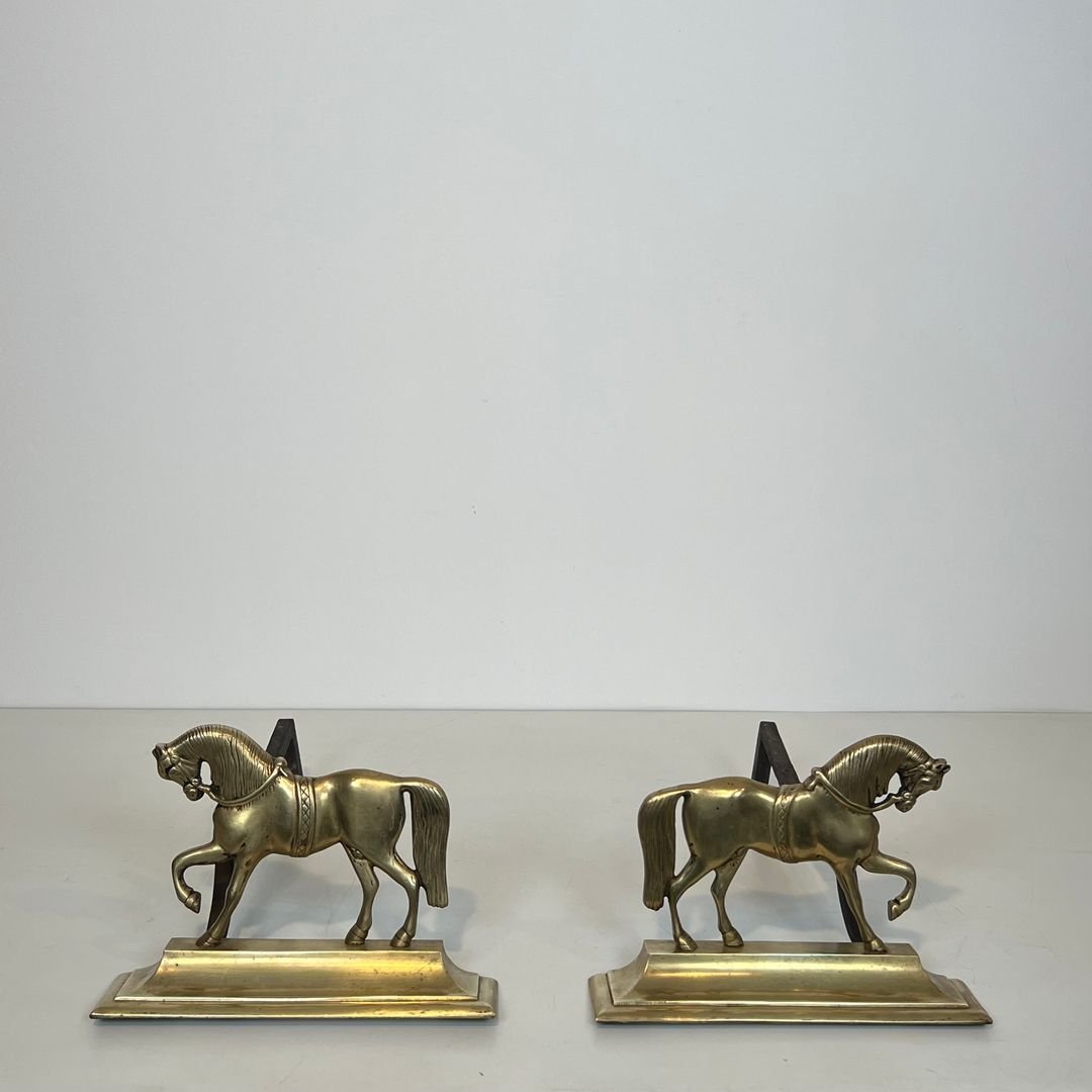 Paire de Chenets aux Chevaux en Bronze-photo-2