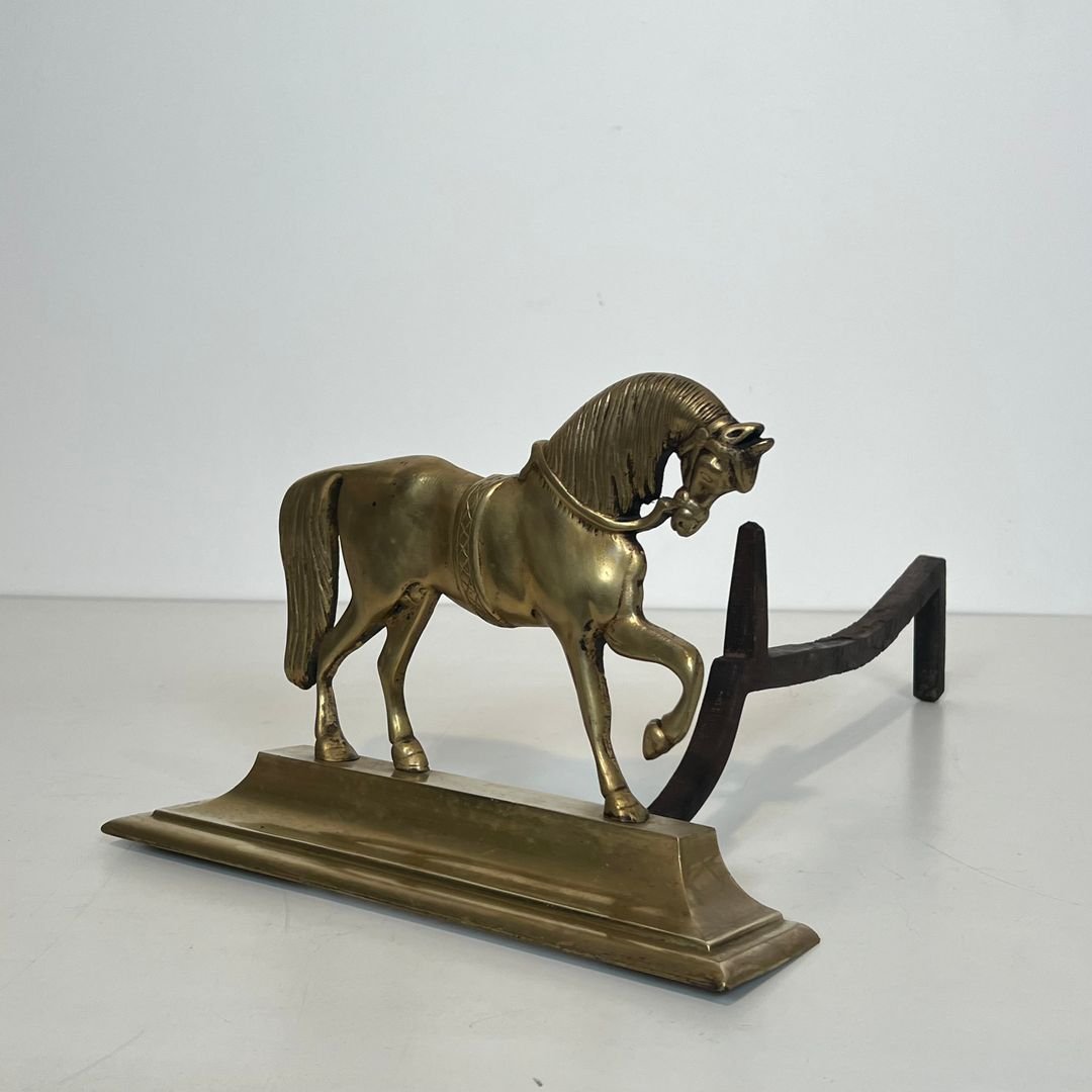 Paire de Chenets aux Chevaux en Bronze-photo-4