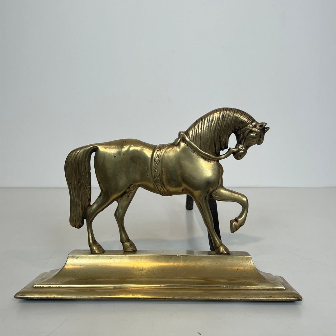 Paire de Chenets aux Chevaux en Bronze-photo-5