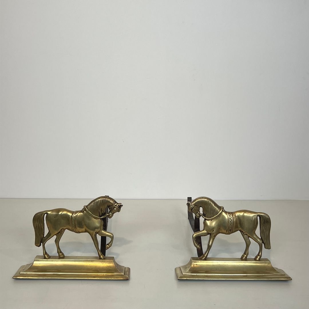 Paire de Chenets aux Chevaux en Bronze-photo-8