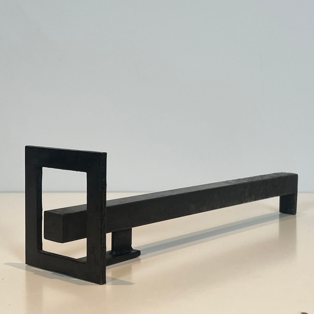Paire de Chenets Modernistes en Acier et Fer Forgé-photo-3