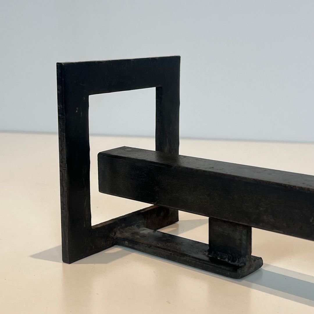 Paire de Chenets Modernistes en Acier et Fer Forgé-photo-6