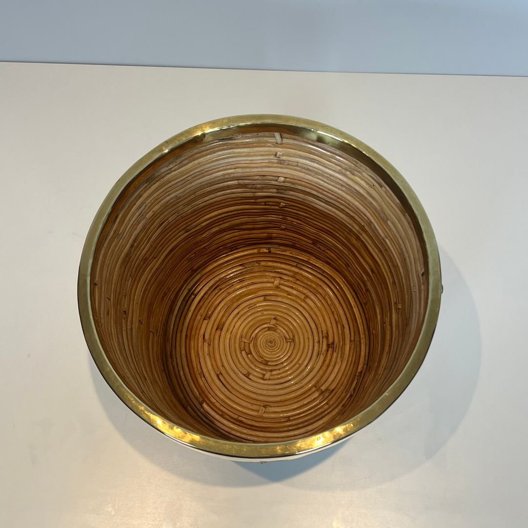Rattan And Brass Wastebasket In The Style Of Gabriela Crespi-photo-1