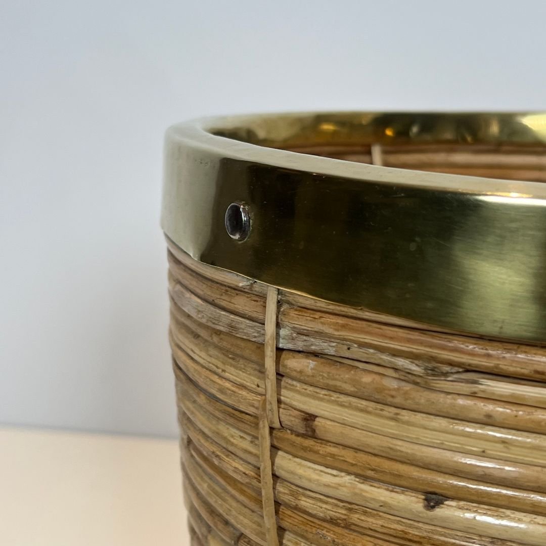 Rattan And Brass Wastebasket In The Style Of Gabriela Crespi-photo-3
