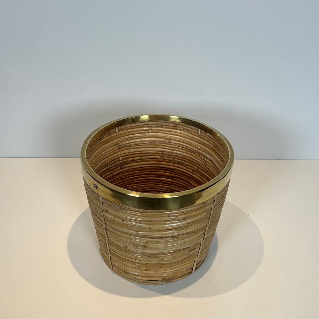 Rattan And Brass Wastebasket In The Style Of Gabriela Crespi-photo-8