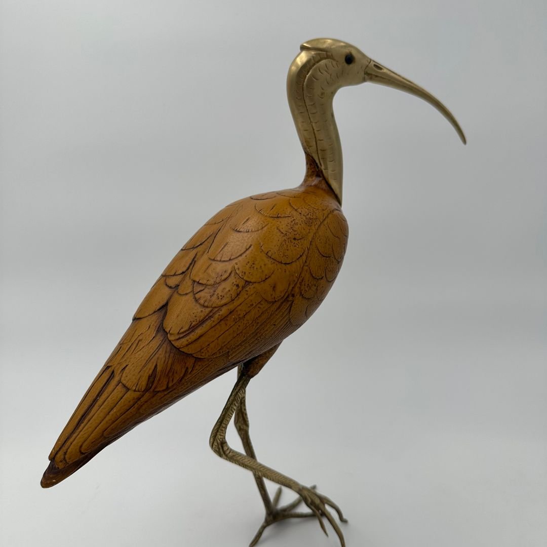 Pair Of Wood And Chiseled Brass Birds-photo-2
