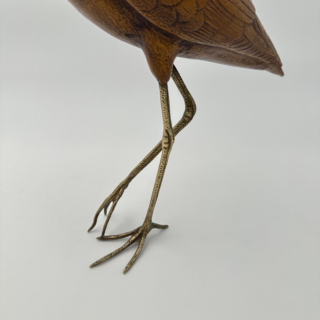 Pair Of Wood And Chiseled Brass Birds-photo-3
