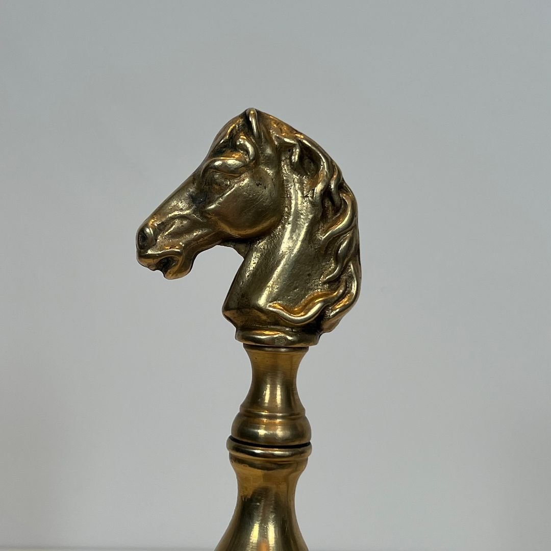 Pair Of Brass Horses Andirons-photo-5