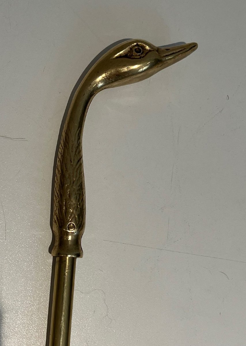 Brass Duck Heads Fireplace Tools In The Style Of Maison Jansen-photo-4