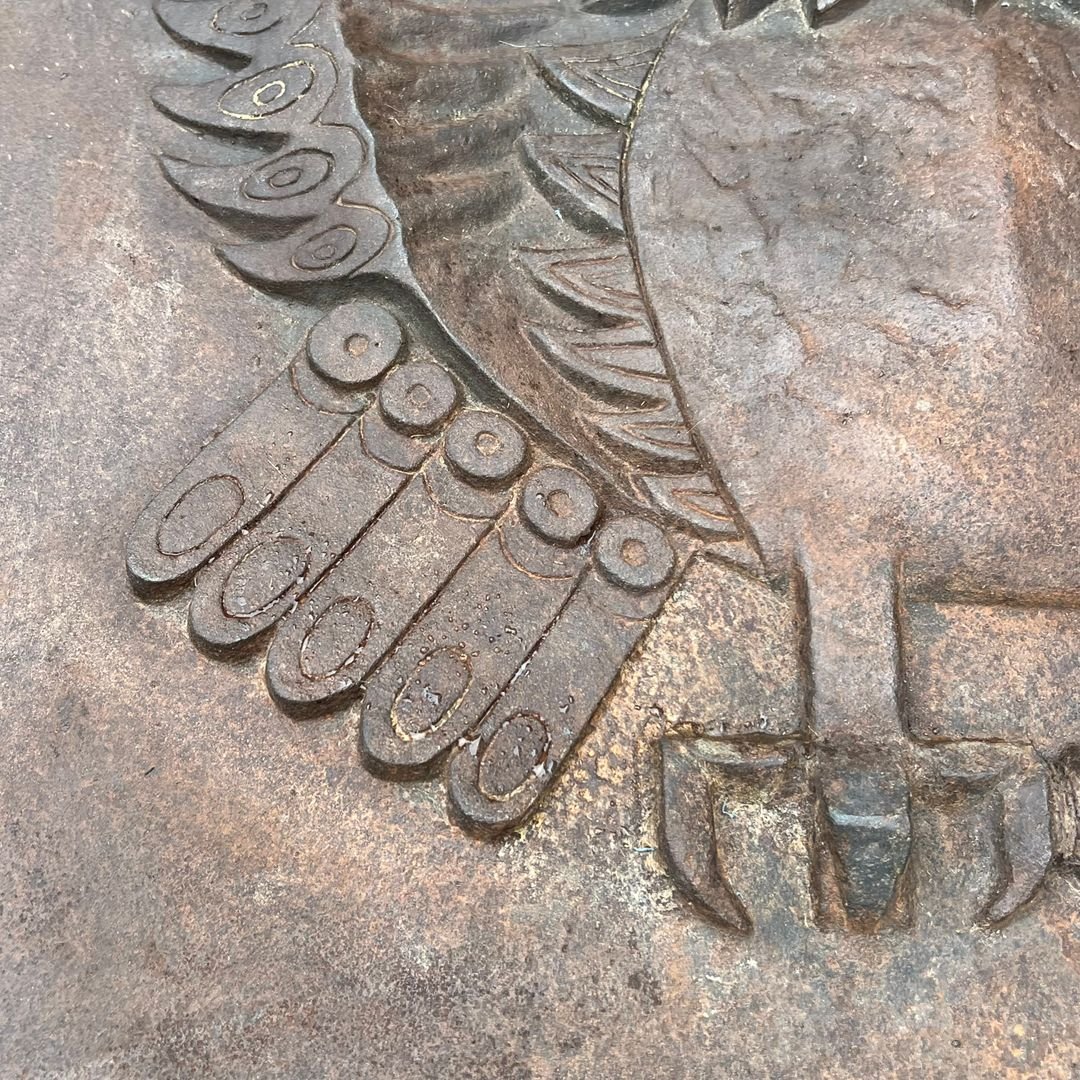 Importante Plaque de Cheminée Moderniste en Fonte Modèle Chouette Signée Lucas par le Fondeur S-photo-1