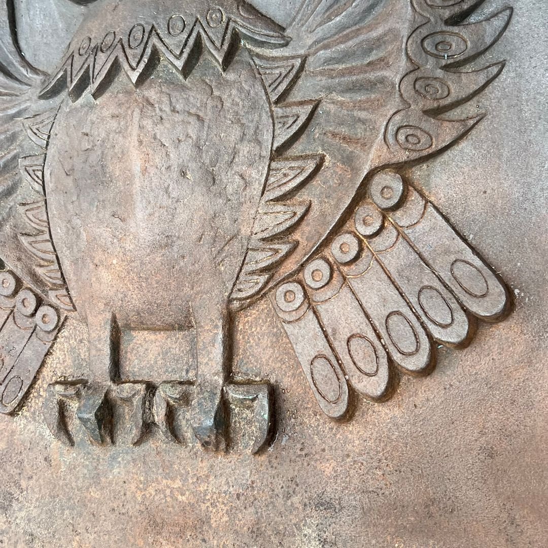 Importante Plaque de Cheminée Moderniste en Fonte Modèle Chouette Signée Lucas par le Fondeur S-photo-4