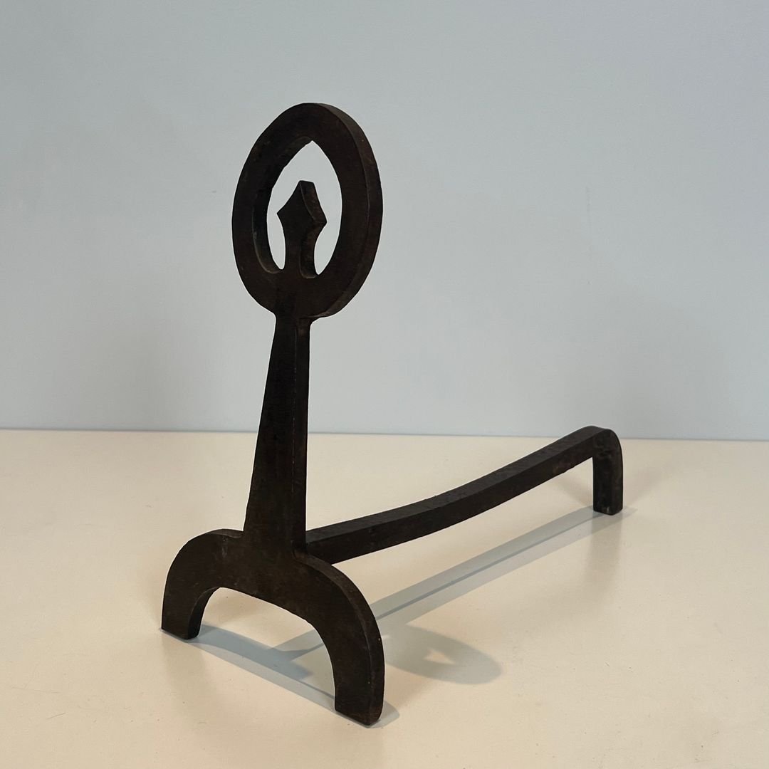 Paire de Chenets Modernistes en Fer Forgé-photo-3