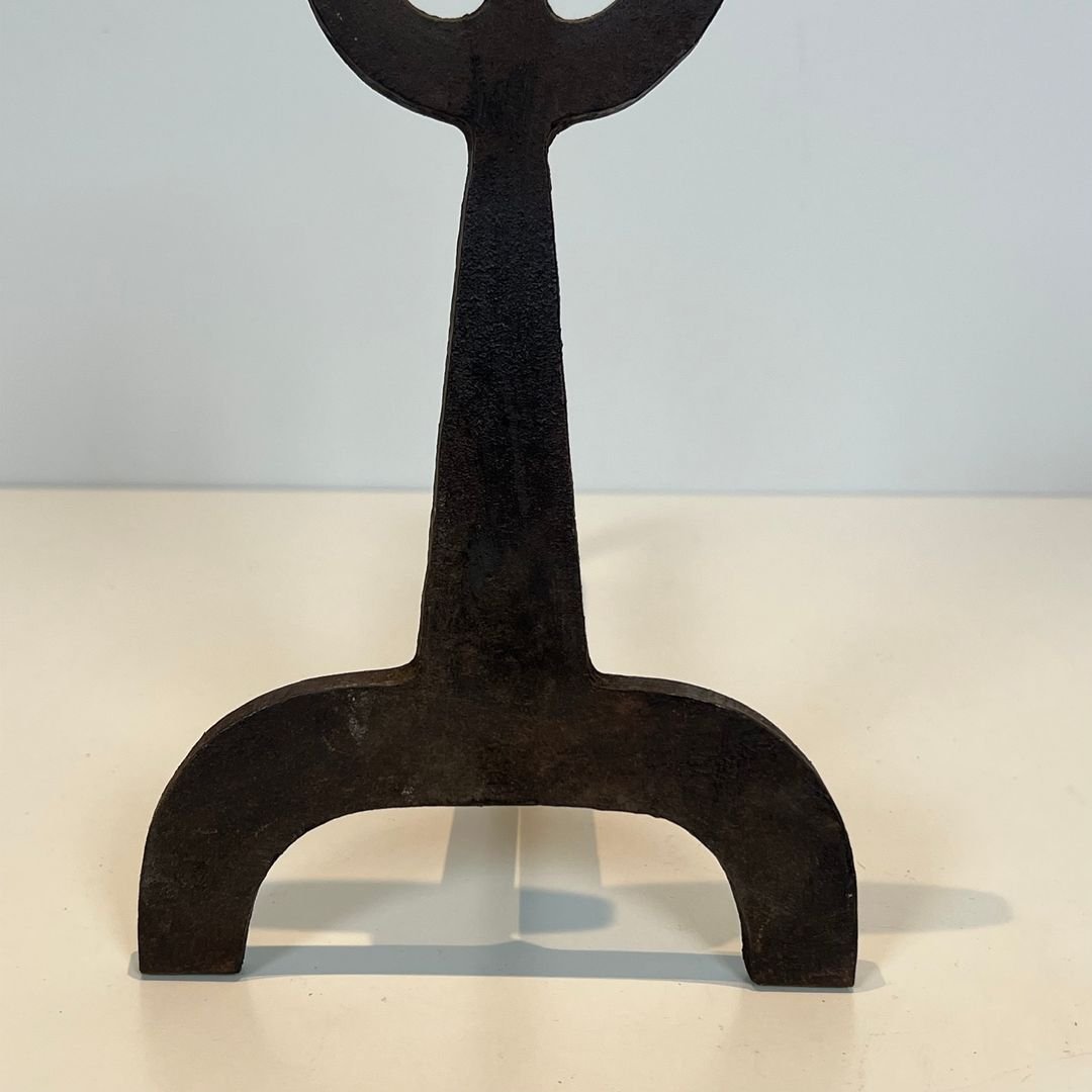 Paire de Chenets Modernistes en Fer Forgé-photo-6