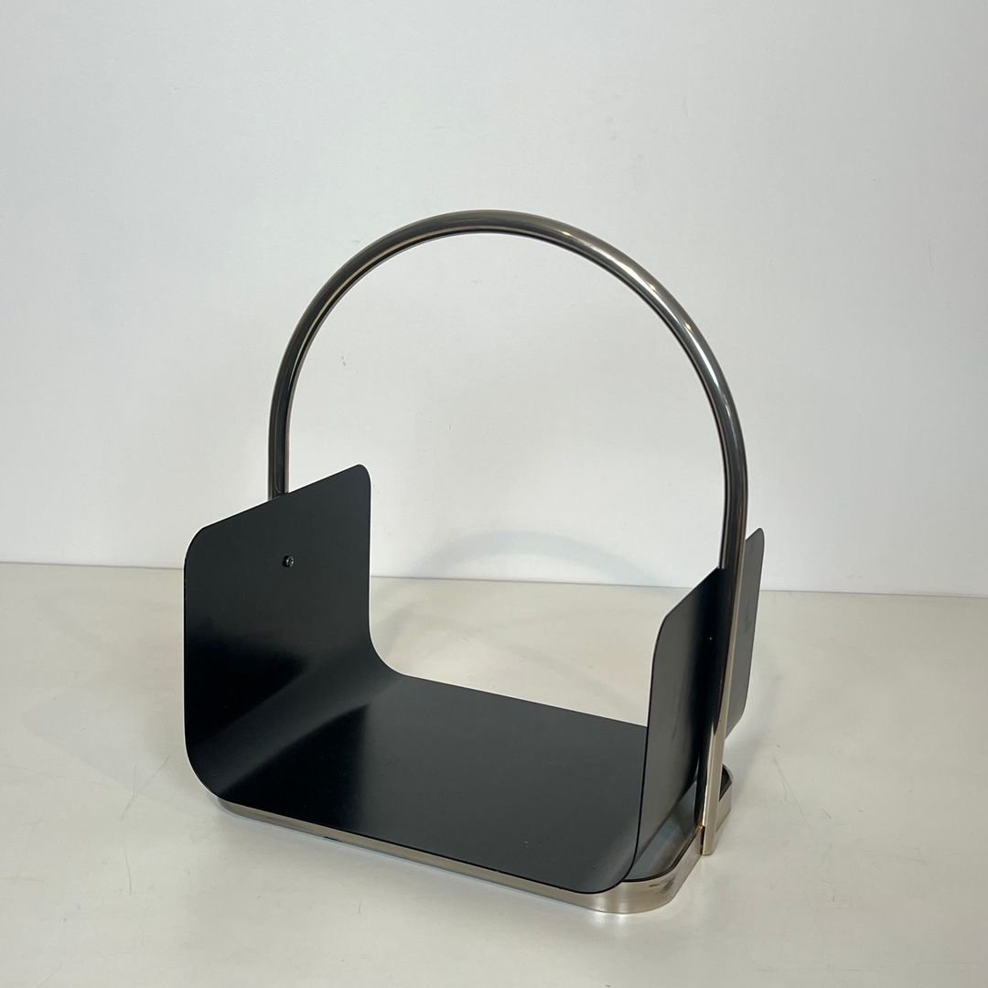 Black Lacquered And Chrome Design Log Holder-photo-2