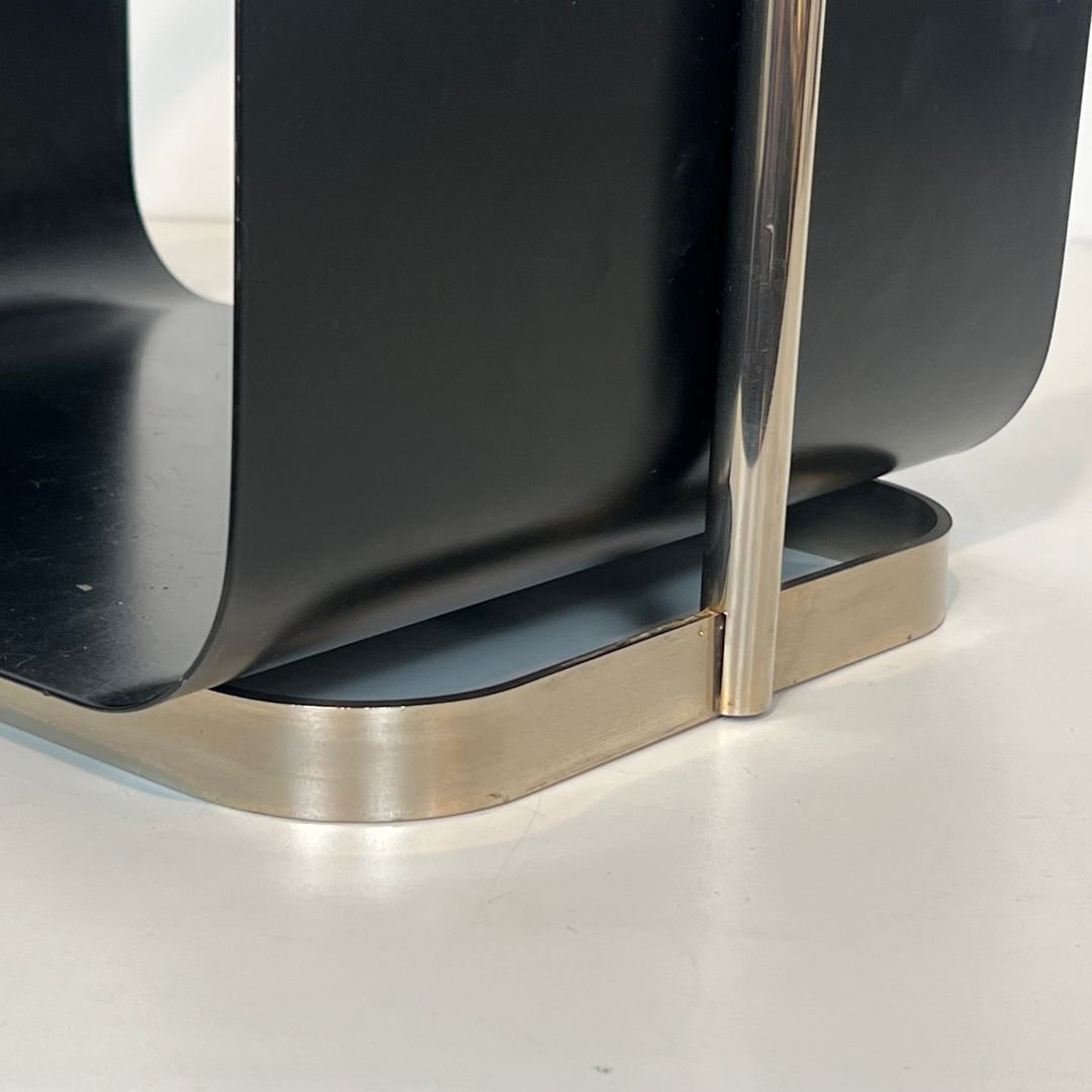 Black Lacquered And Chrome Design Log Holder-photo-7