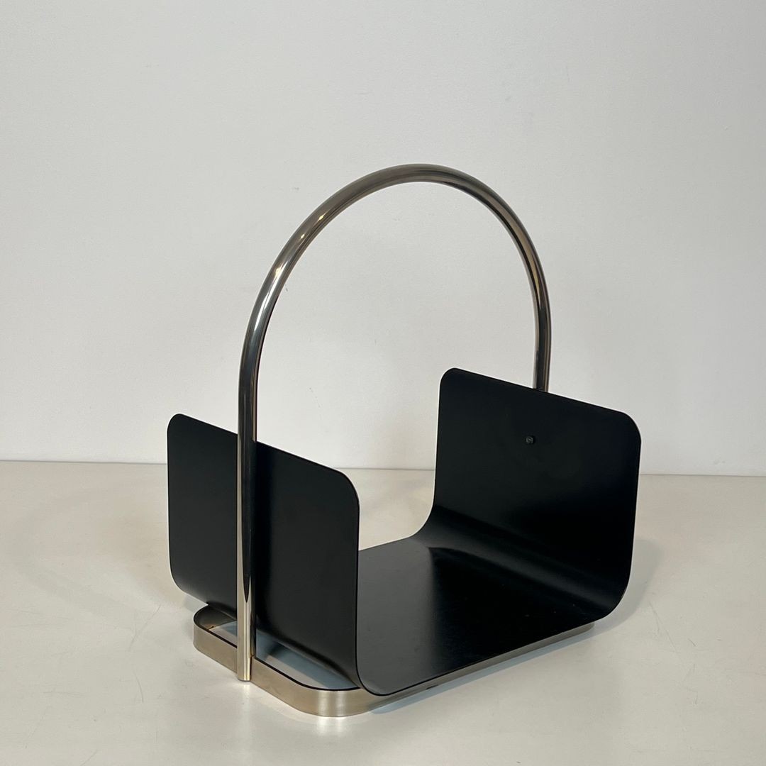 Black Lacquered And Chrome Design Log Holder