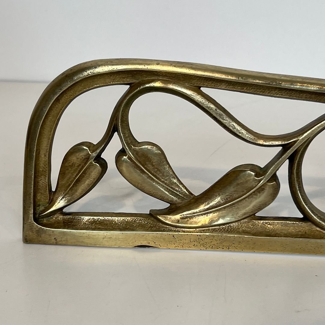 Pair Of Art Nouveau Bronze Andirons Decorated With Flowers And Foliage-photo-6