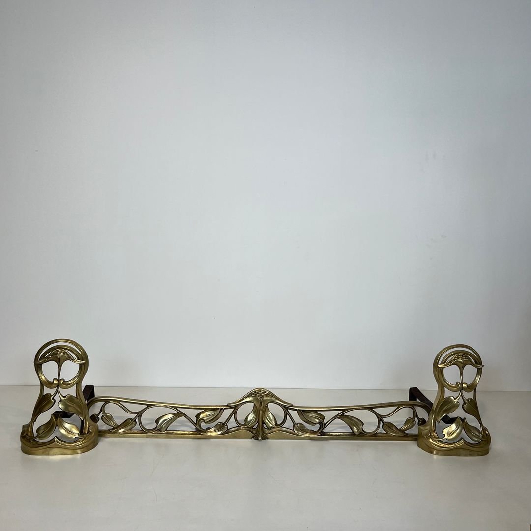 Pair Of Art Nouveau Bronze Andirons Decorated With Flowers And Foliage-photo-8