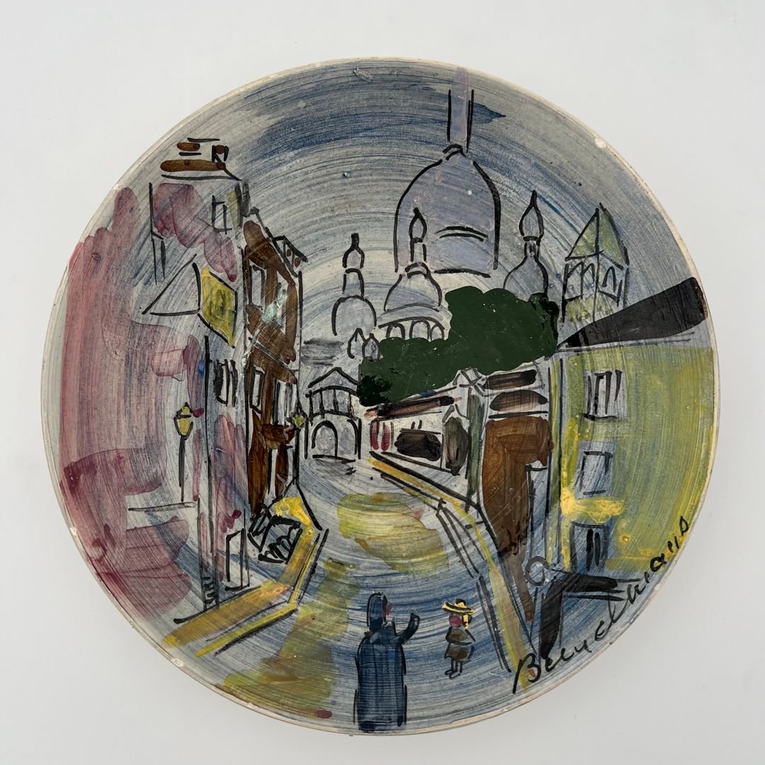 Decorative Ceramic Plate Representing Montmartre And Signed L Bemelans "tapis Vert" Vallauris-photo-3