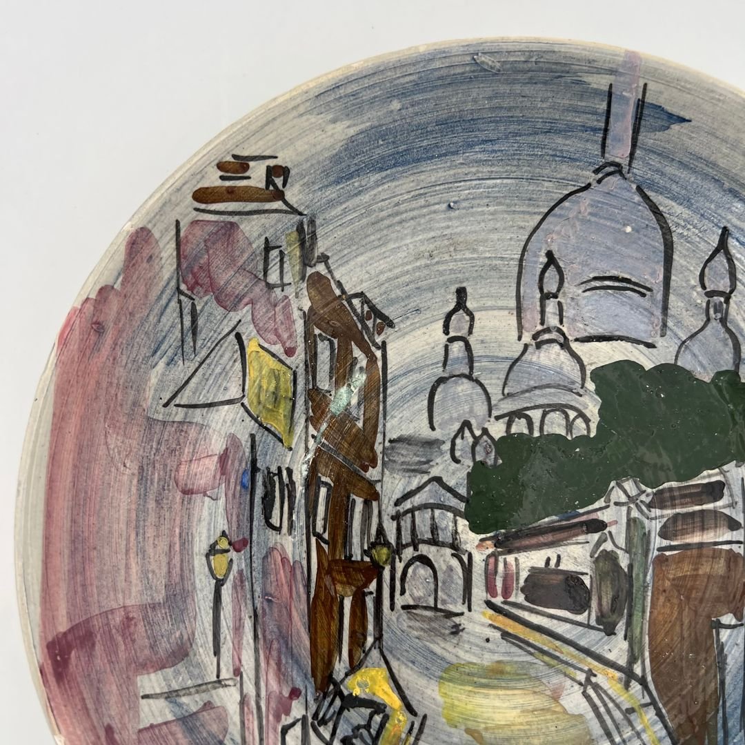 Decorative Ceramic Plate Representing Montmartre And Signed L Bemelans "tapis Vert" Vallauris-photo-4