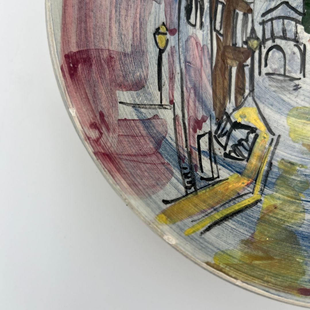 Decorative Ceramic Plate Representing Montmartre And Signed L Bemelans "tapis Vert" Vallauris-photo-2