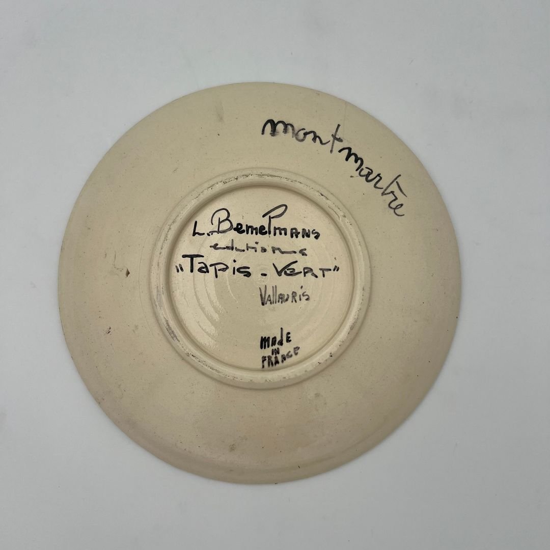 Decorative Ceramic Plate Representing Montmartre And Signed L Bemelans "tapis Vert" Vallauris-photo-5