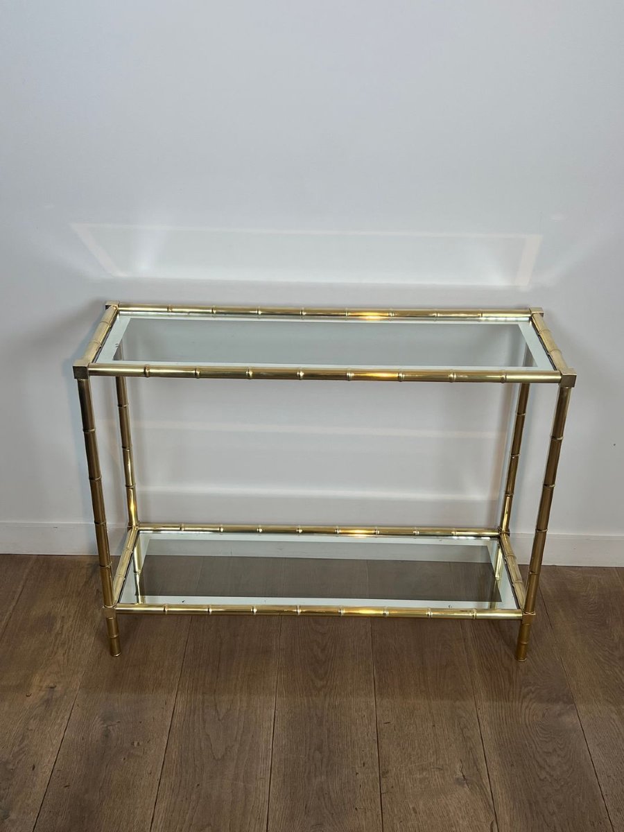 Console en Laiton Façon Faux-Bambou dans le Goût de Jacques Adnet. Vers 1970-photo-3