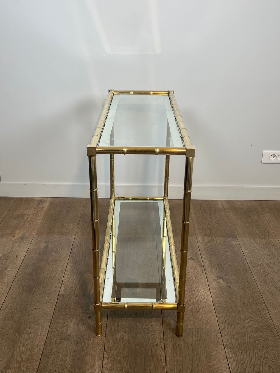 Console en Laiton Façon Faux-Bambou dans le Goût de Jacques Adnet. Vers 1970-photo-4