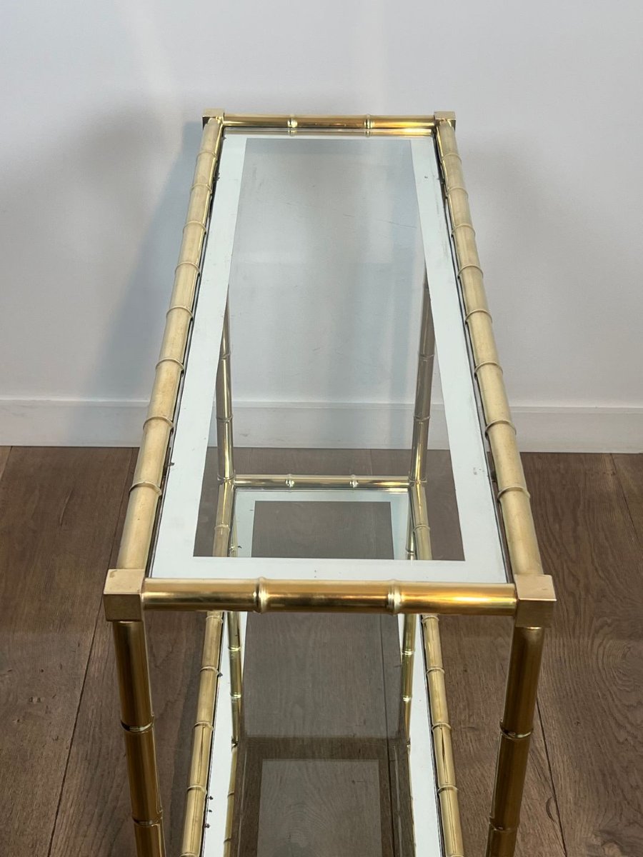 Console en Laiton Façon Faux-Bambou dans le Goût de Jacques Adnet. Vers 1970-photo-1