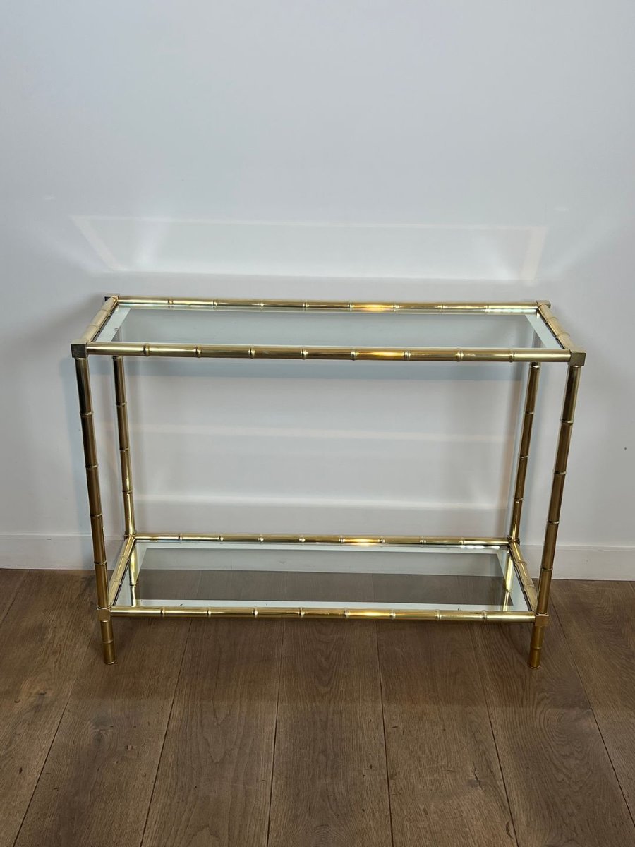 Console en Laiton Façon Faux-Bambou dans le Goût de Jacques Adnet. Vers 1970-photo-8