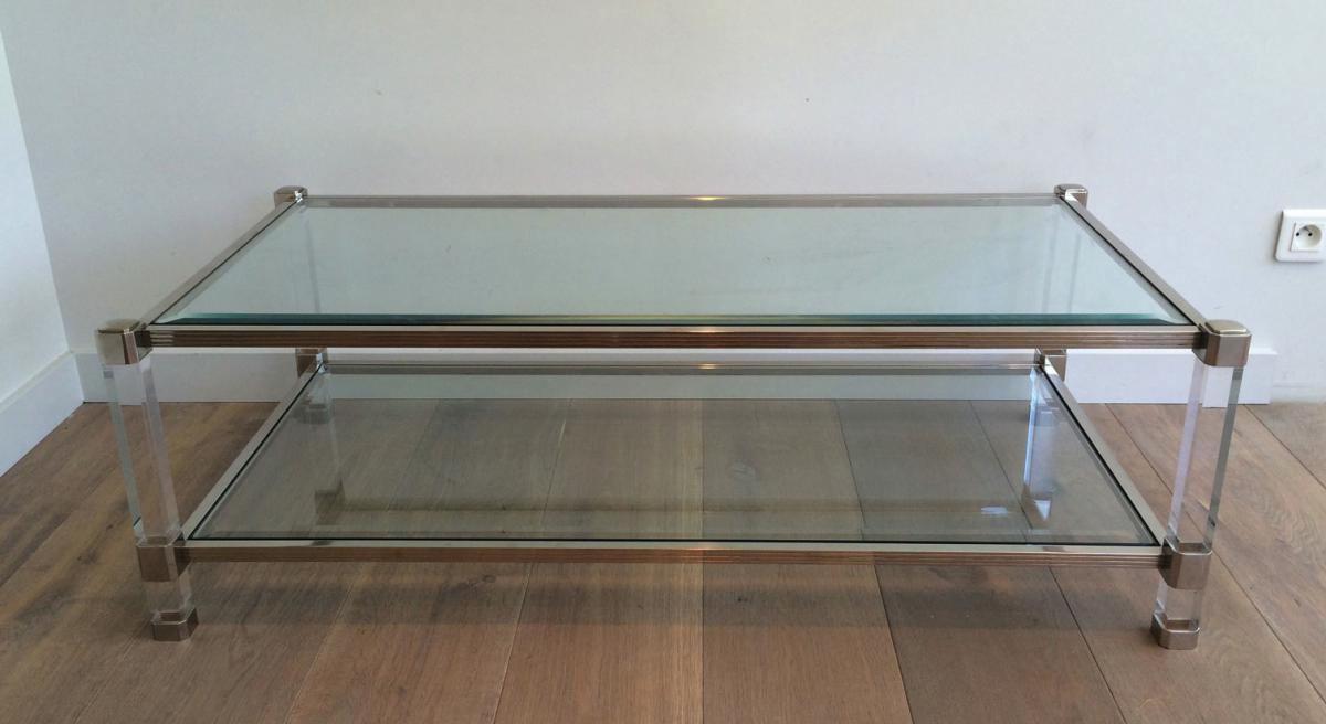 Importante Table En Plexiglass Et Laiton Vers 1970-photo-2